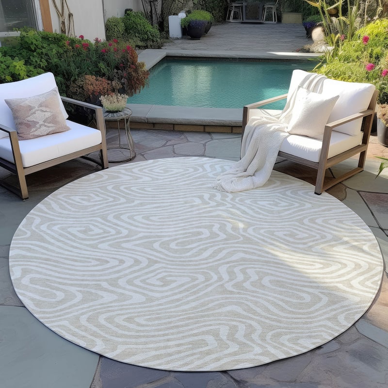 Machine Washable Indoor/ Outdoor Abstract Modern Chantille Rug - Beige - 8' x 8'