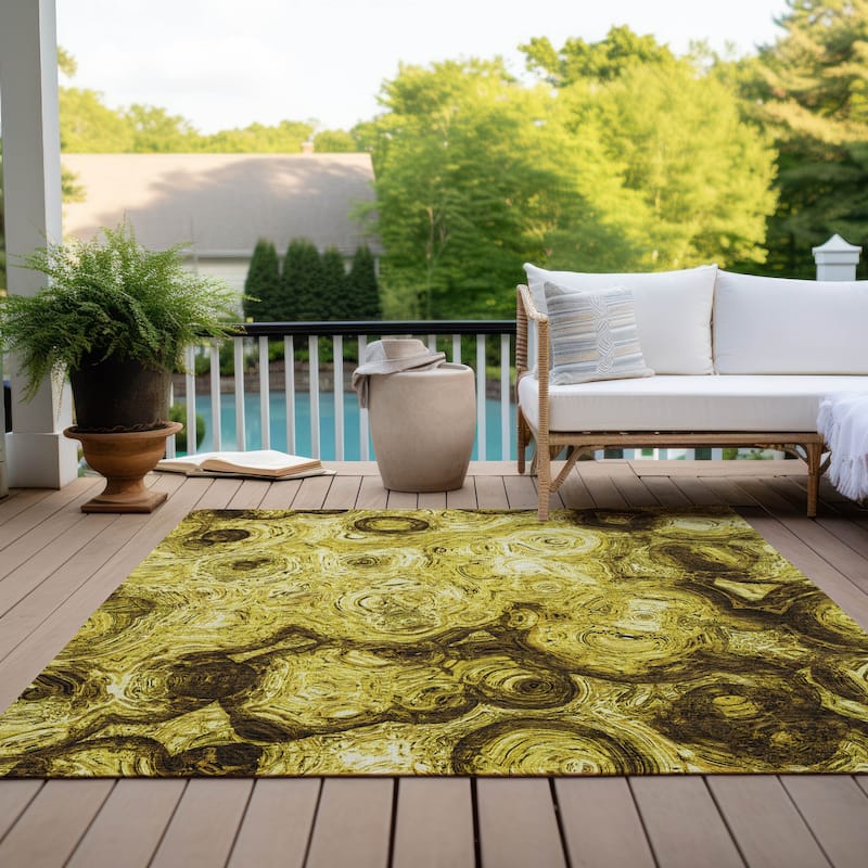 Machine Washable Indoor/ Outdoor Chantille Abstract Waves Rug