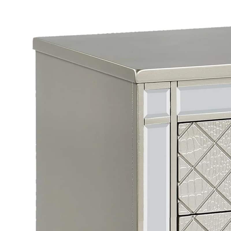 Cristo Nightstand, 2 Dovetail Drawers, Crystal Knobs, Champagne Silver