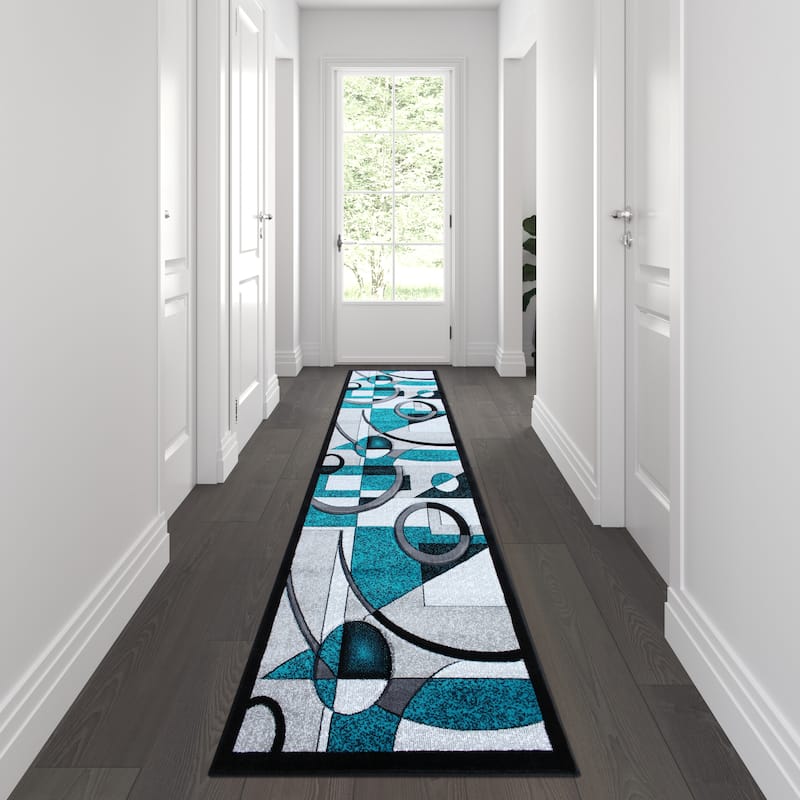 Modern Geometric Abstract Area Rug - Turquoise - 3' x 10'