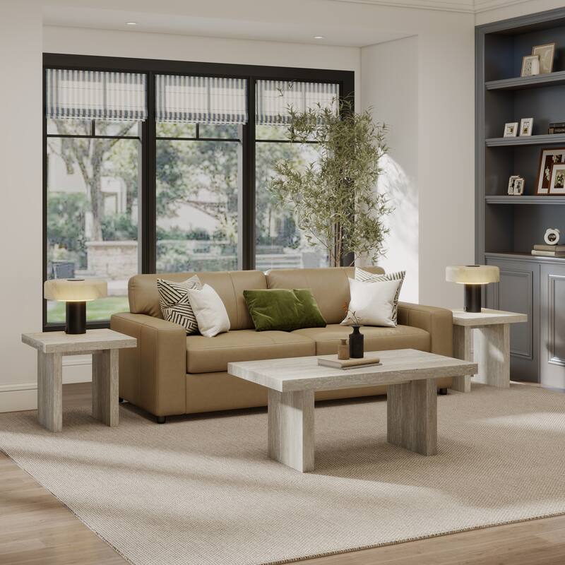 Roundhill Furniture Cavira 3-Piece Faux Marble Coffee Table Set - Beige - Coffee Table and 2 End Tables