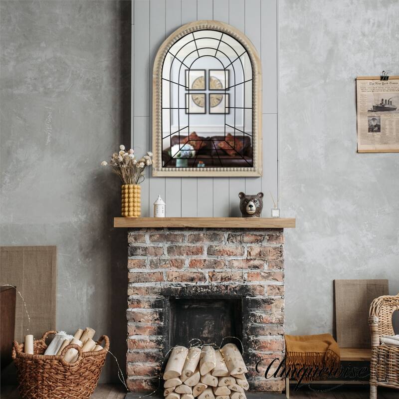 Arched Large 39.37 x 27.56 in Rustic Window Metal Mirror, Windowpane Shaped Decoration Farmhouse Big Wall Mounted Mirrors Decor