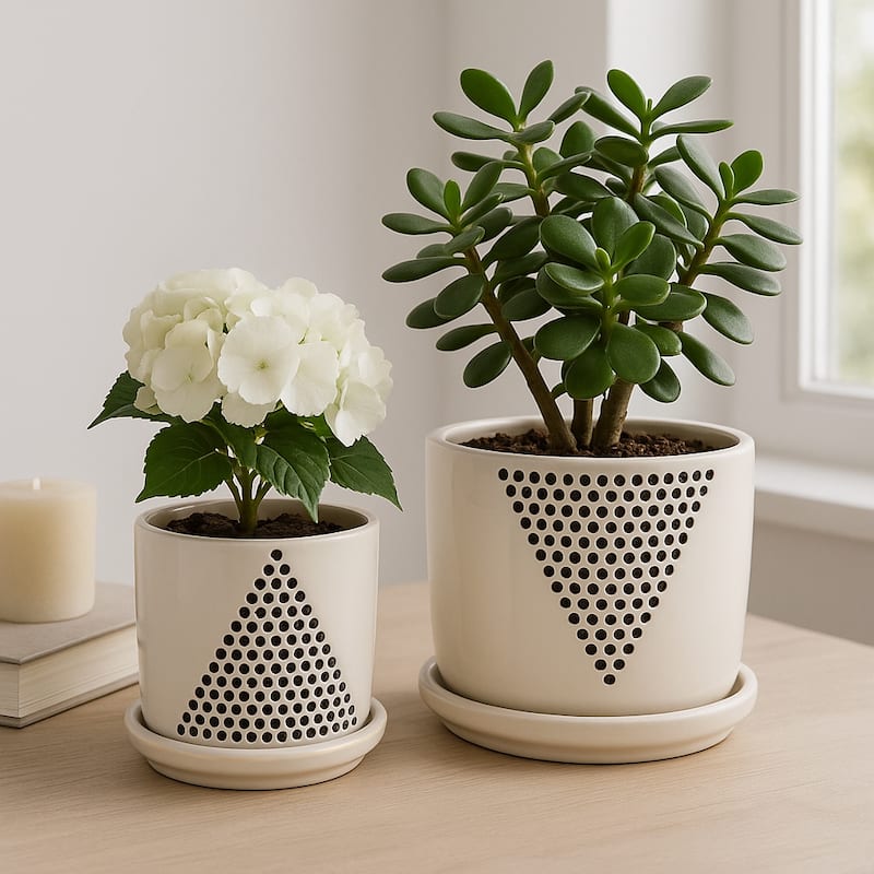 Ceramic Triangle Dots Saucer Planters Set - White, 5/6 in. - 6.0"