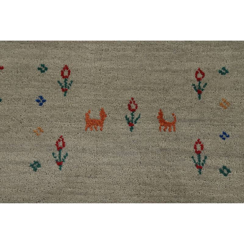 Hand Knotted Oriental 100% Wool Carpet Tribal Animal Pictorial Greys & Charcoal Gabbeh Area Rug - 9' 11'' X 8' 2''