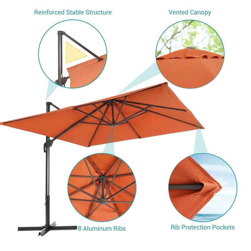 BONOSUKI 10x10FT Cantilever Patio Umbrella Infinite Angle Adjustment