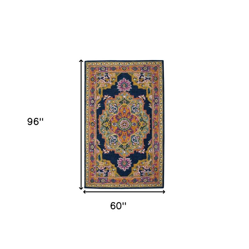 HomeRoots Medallion Bohemian Rectangle Area Rug - 96.00 in. x 60.00 in. x 0.45 in.
