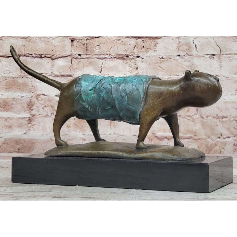 Special Patina Chubby Imitative Cat Feline By Botero Genuine Bronze Sculpture Figurine