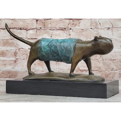 Special Patina Chubby Imitative Cat Feline By Botero Genuine Bronze Sculpture Figurine