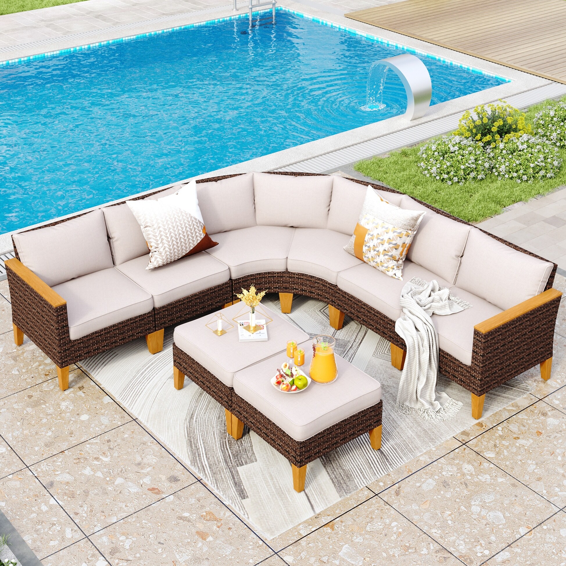 11 Piece Outdoor Wicker Half Round Furniture Set Half Moon Sectional Sofa All Weather Curved Conversation Set Bed Bath Beyond 37667050