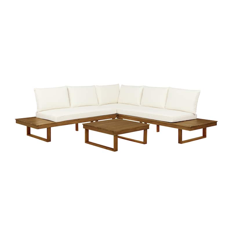 Fisher Acacia Wood Outdoor 4-Piece Sectional Set with Coffee Table