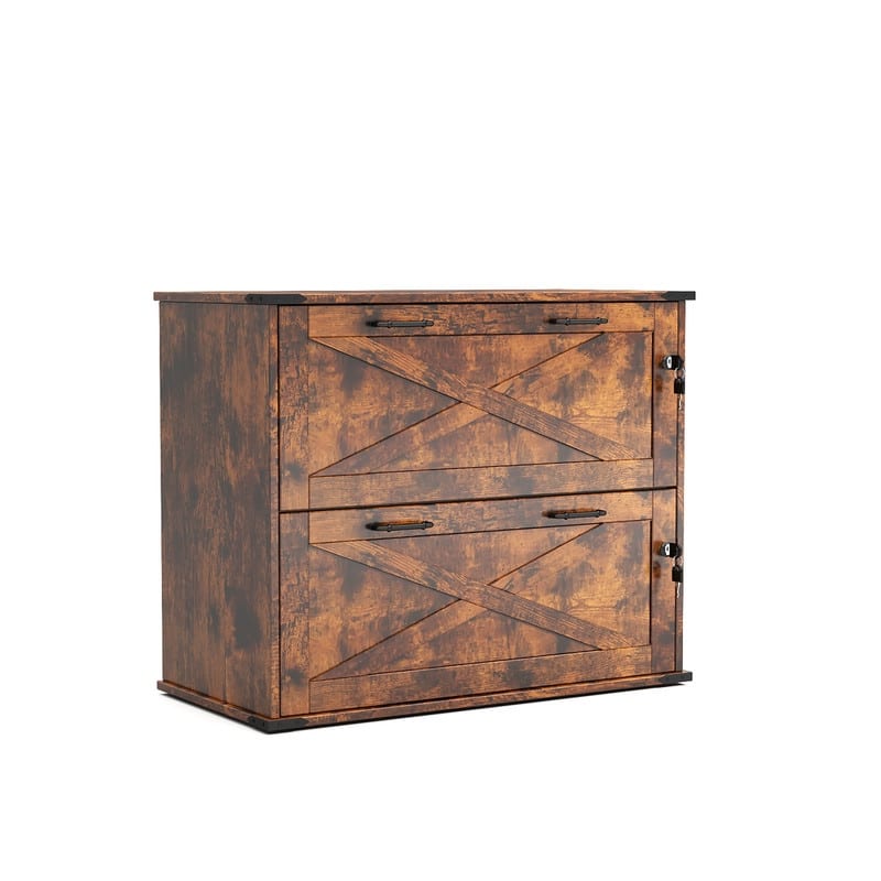 Barn Door Wooden 2 Drawers With Lock 25.79"H