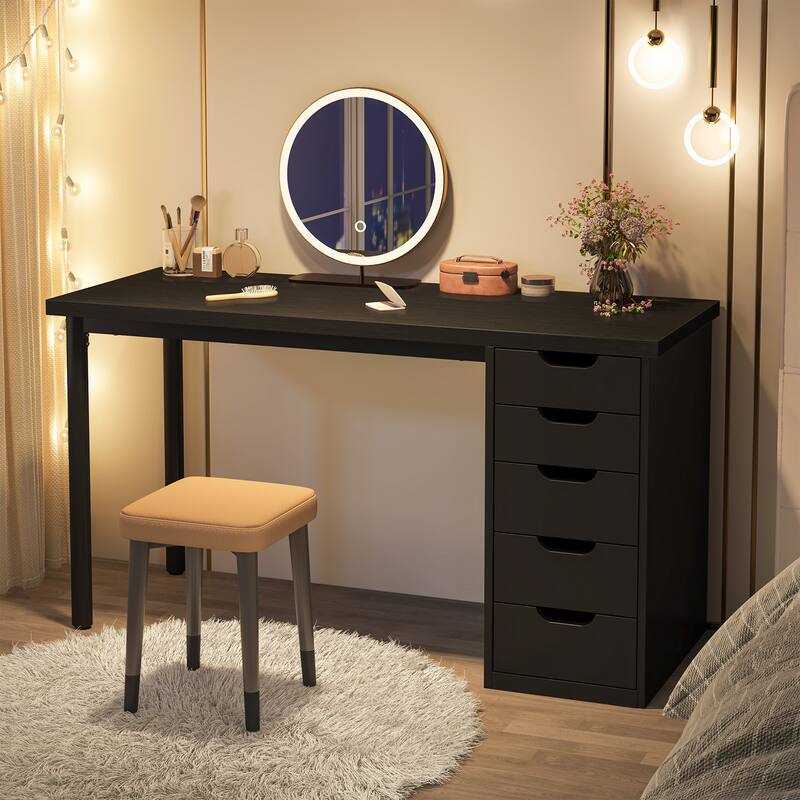 Modern Vanity Desk with 5 Reversible Drawers, Multiple Storage Makeup Desk, Christmas Gift for Home Use