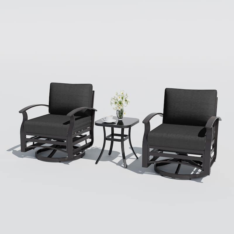 Aluminum Patio Outdoor Sectional Sofa Set with Fire Pit, Swivel Rocking Chairs and Ottomans