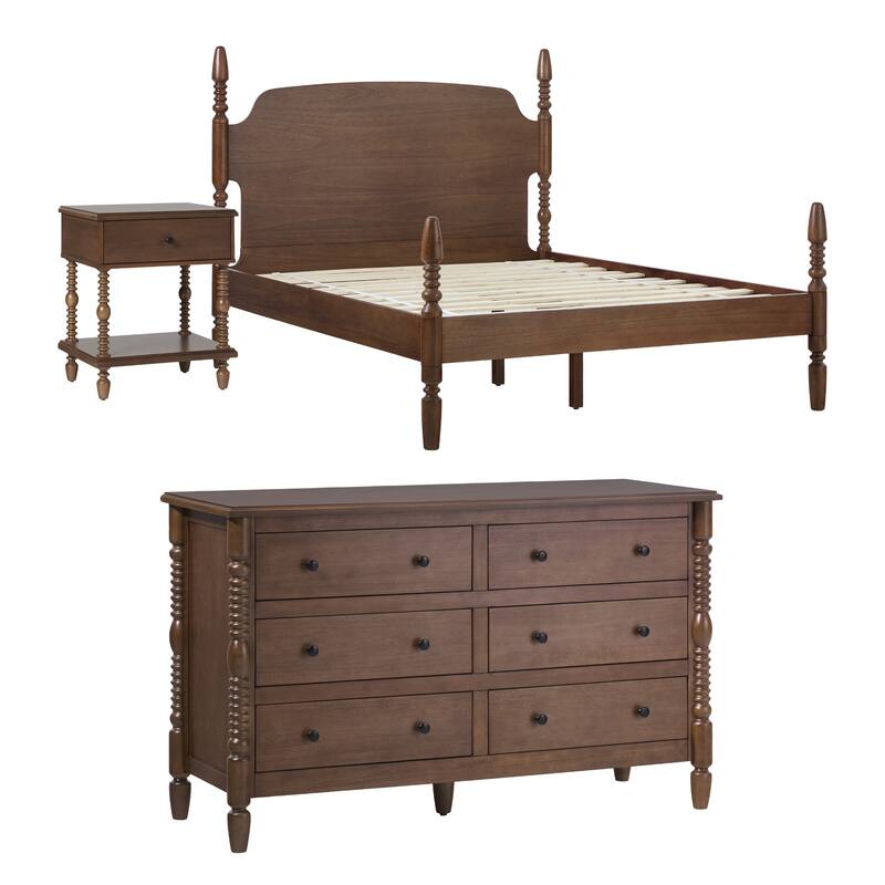 Walker Edison Queen Bed with Dresser and 1-Drawer Nightstand Bedroom Set