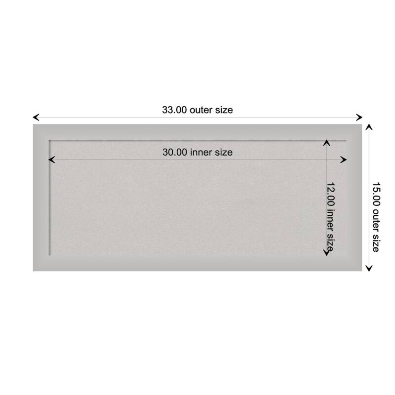 Low Luster Silver Wood Framed Grey Corkboard Bulletin Board - Board Size 30x12
