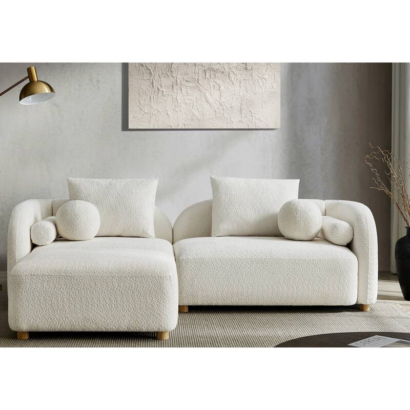 Modern Boucle Fabric Ottoman with Solid Wood Legs