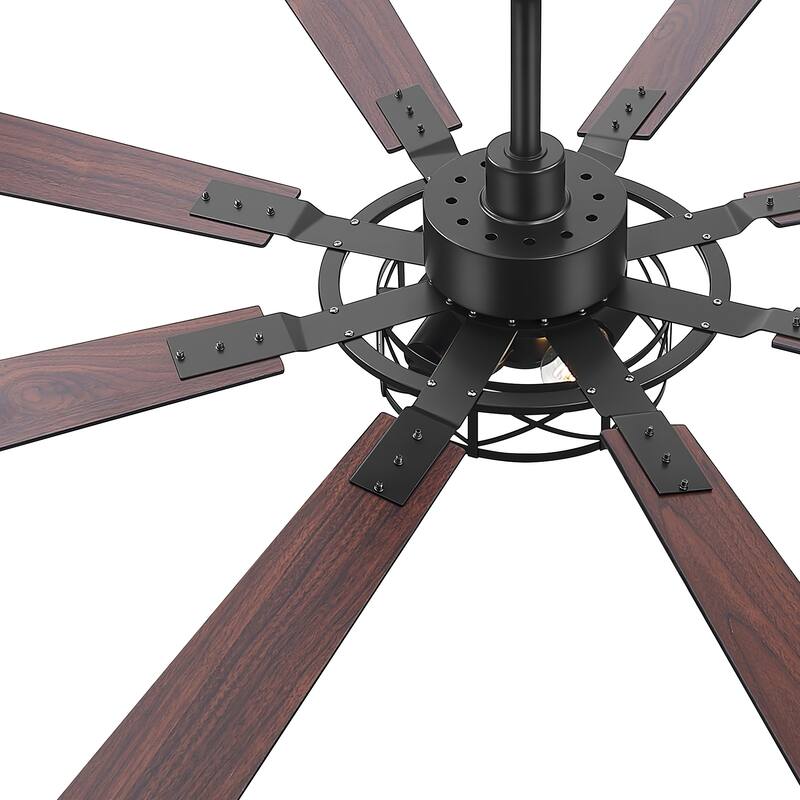 52"/65" Industrial Reversible Wood 5/8-Blade Cage Ceiling Fan with Light Kit and Remote