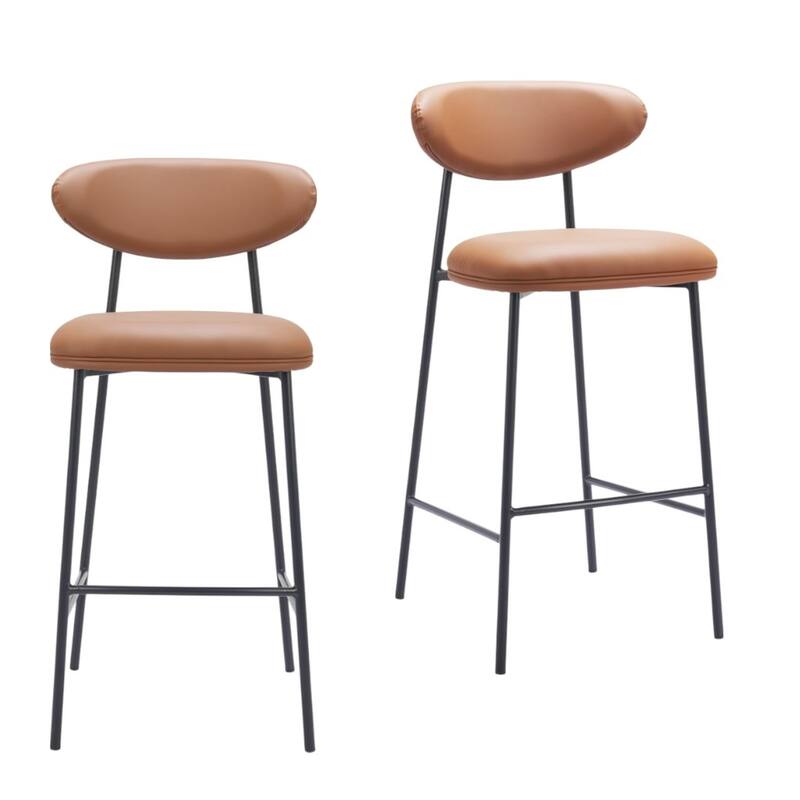 HomeRoots Set of Two 29" Brown and Black Faux Leather and Steel Low Back Bar Height Bar Chairs