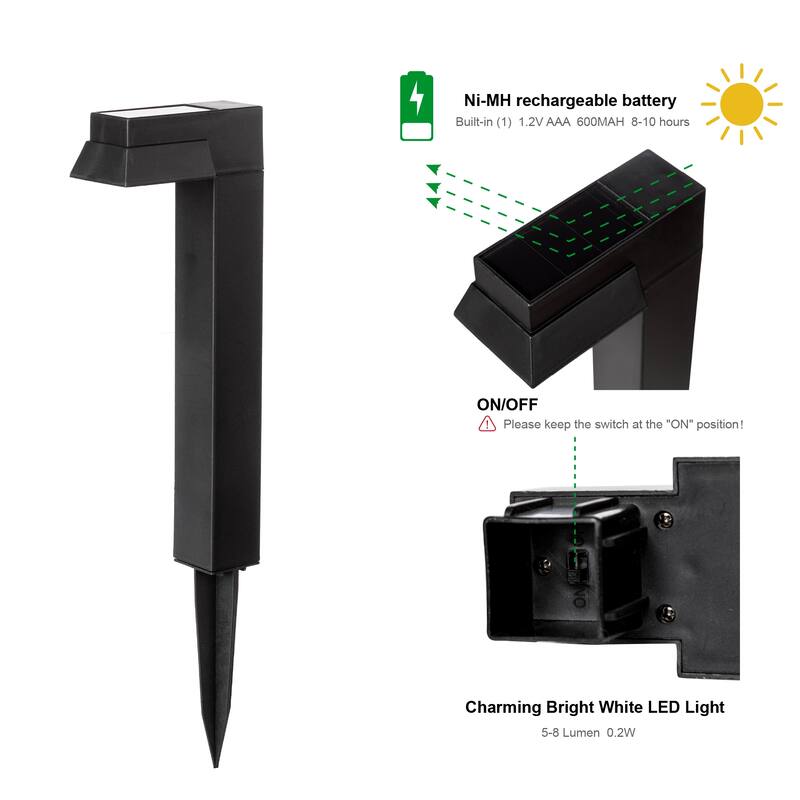 Glitzhome 15"H Set of 6 Solar Powered SMD LED Pathway Ground Light - Black