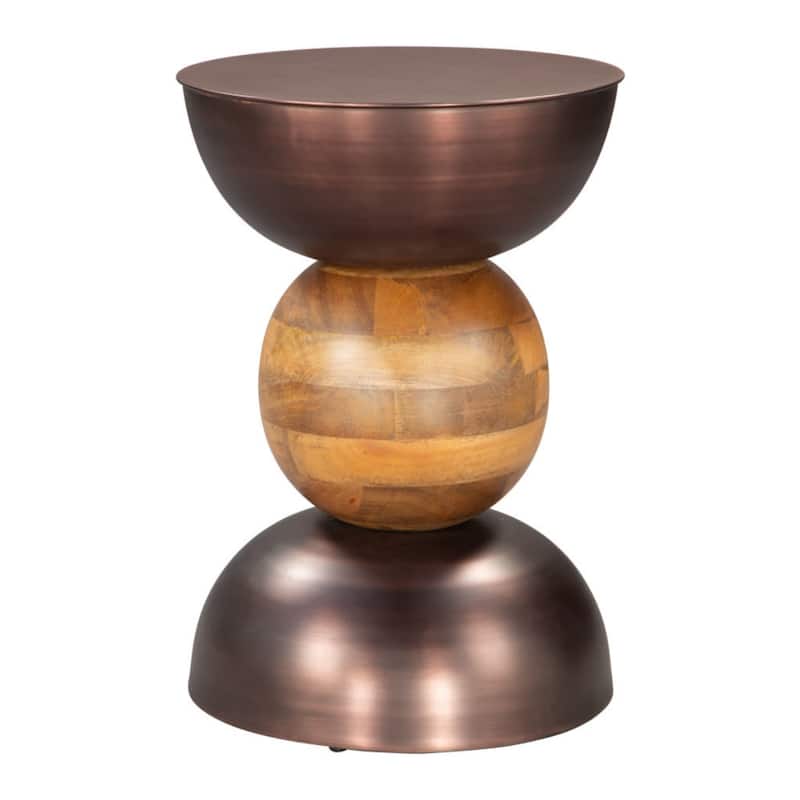 20” Bronze and Brown Side End Table with Iron Top and Solid Wood Pedestal Base for Living Room - 14”L x 14”W x 20.3”H