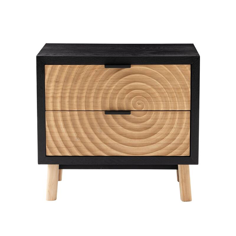 COZAYH Modern Farmhouse Nightstand, Drawer with Handcrafted Wood Ring Motif