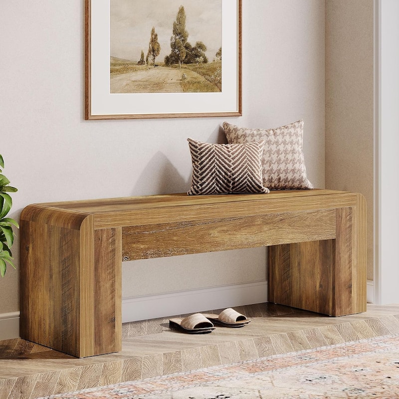 48" Entryway Bench, Long Farmhouse Wood Shoe Bench, End of Bed Bench - Brown
