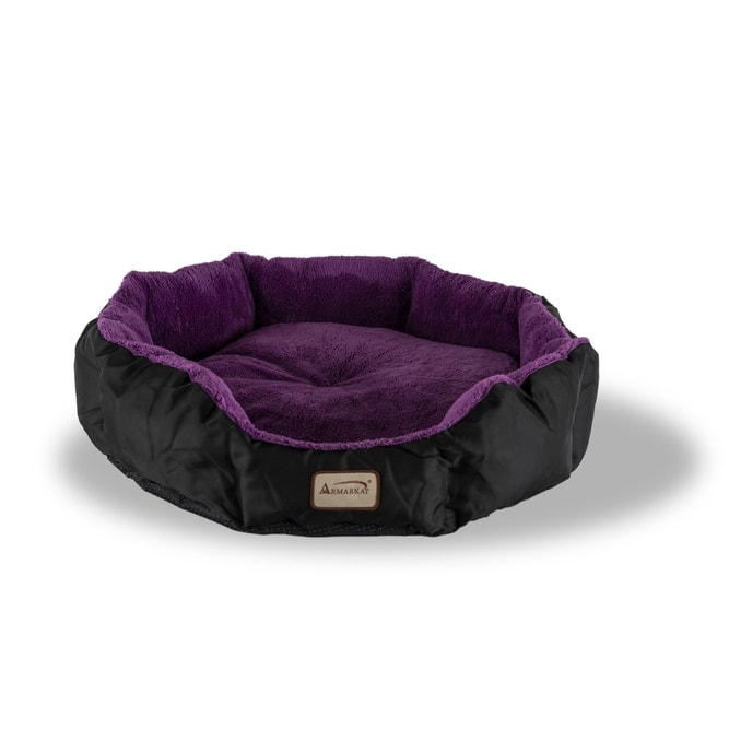Large, Soft Cat Bed in Purple and Black - 23.5" (L) x 23.5" (W) x 9" (H)