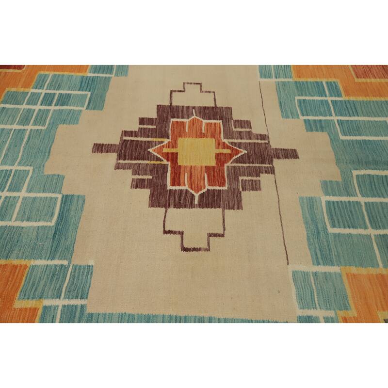Hand Woven Oriental 100% Wool Carpet Southwestern Tribal Multi-Colored Kilim Area Rug - 9' 9'' X 7' 0''