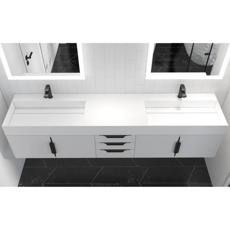 Amazon 84" Wall Mounted Double Bathroom Vanity Set w/ White Top