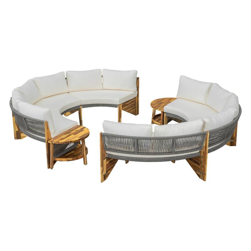 Outdoor 6-Person Round Sectional Furniture Set Patio Sectional Sofa Set with Round Coffee Table for Garden Backyard