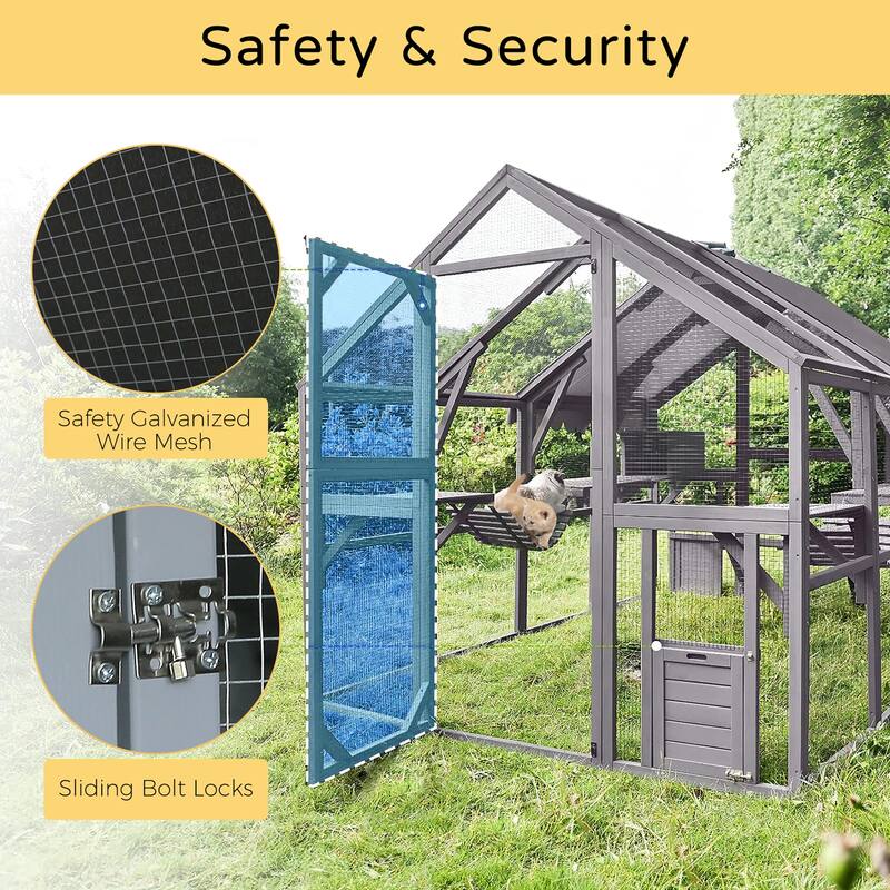 Catio Large Outdoor Cat Enclosure Wooden Kitty House Condon for Multiple Cats Run