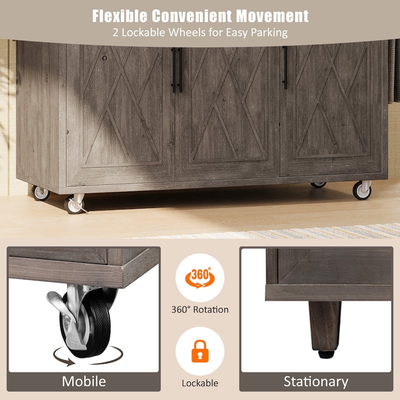 Kyle Geometric Twill Textured Design Kitchen Island with Drop Leaf(51-in x30-in x36-in)