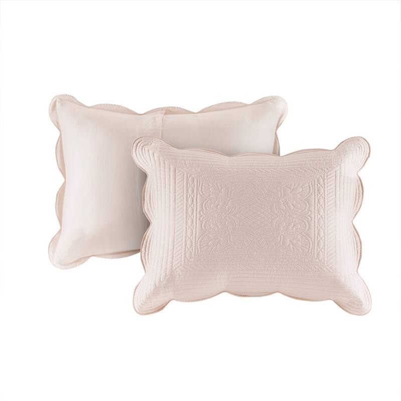 3 Piece Reversible Scalloped Edge Quilt Set White Full/Queen