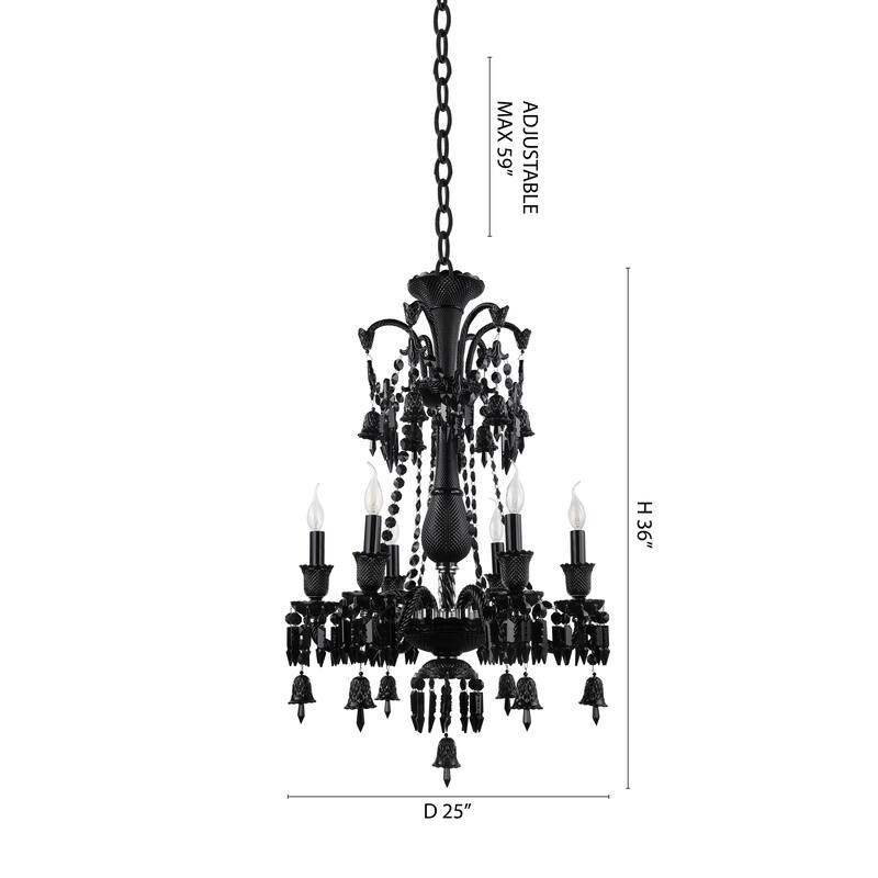 6-Light Black Chandelier With Black Crystals