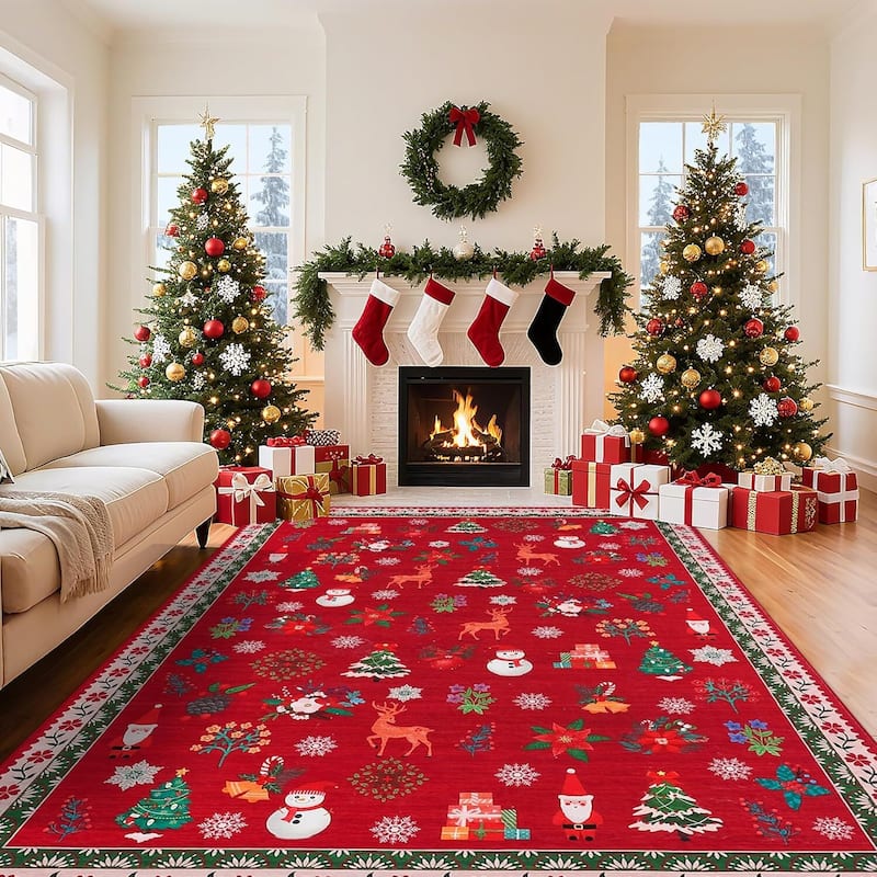 Washable Christmas Area Rug for Bedroom Holiday Decor - 1'6" x 2'6"