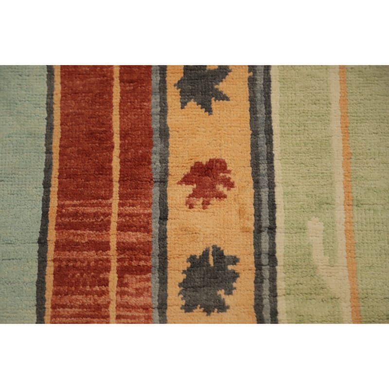 Hand Knotted Oriental 100% Wool Carpet Modern Geometric Multi-Colored Gabbeh Area Rug - 8' 10'' X 6' 0''