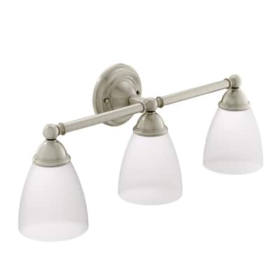 Moen 3 Light Bathroom Vanity Light with Frosted Shades from the