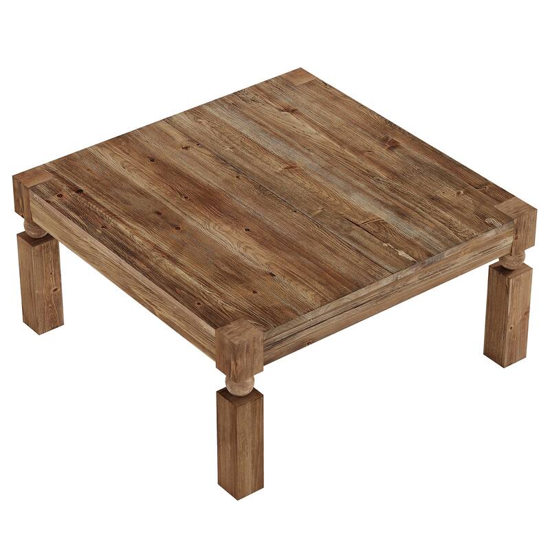 Square Solid Wood Coffee Table, Sturdy Legs Living Room Center Cocktail Accent Table