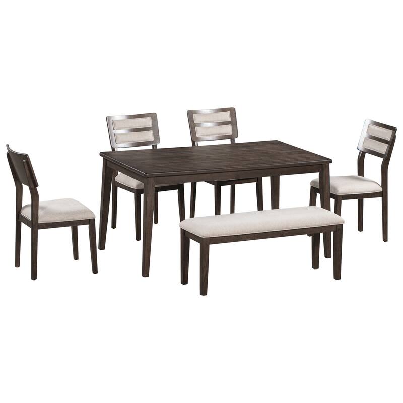 Classic and Traditional Style 6 - Piece Dining Set, Includes Dining Table, 4 Upholstered Chairs & Bench