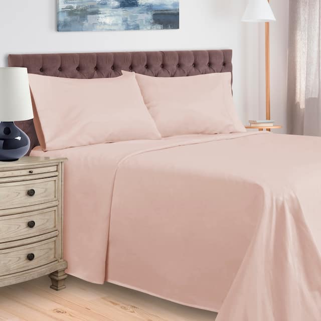 Egyptian Cotton 400 Thread Count Solid Bed Sheet Set by Superior - Split King - Pink