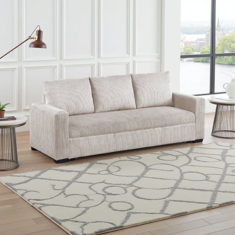 Billy Convertible Sofa Bed, Low Profile Leg, Ivory Corduroy 85 Inch