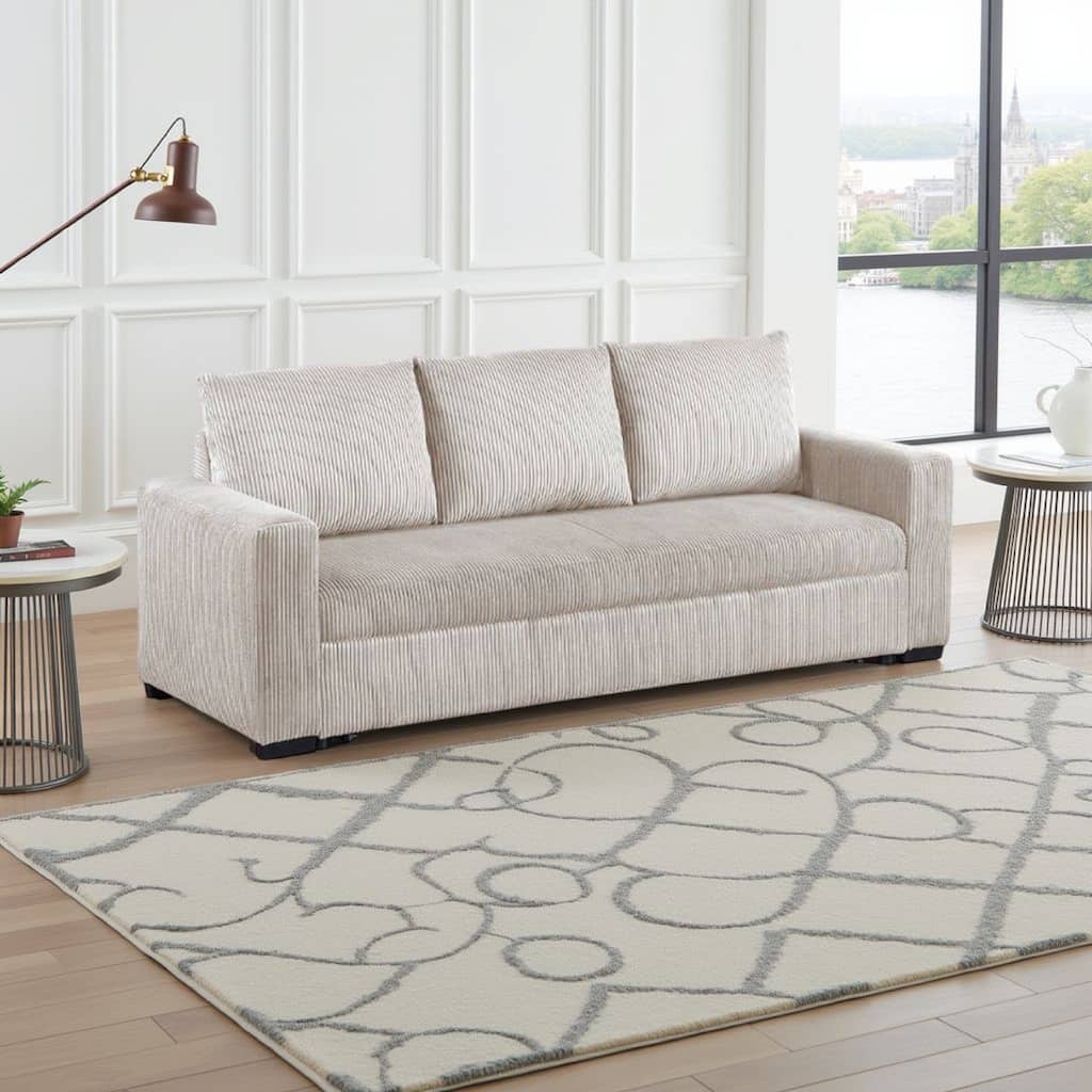 Billy Convertible Sofa Bed, Low Profile Leg, Ivory Corduroy 85 Inch