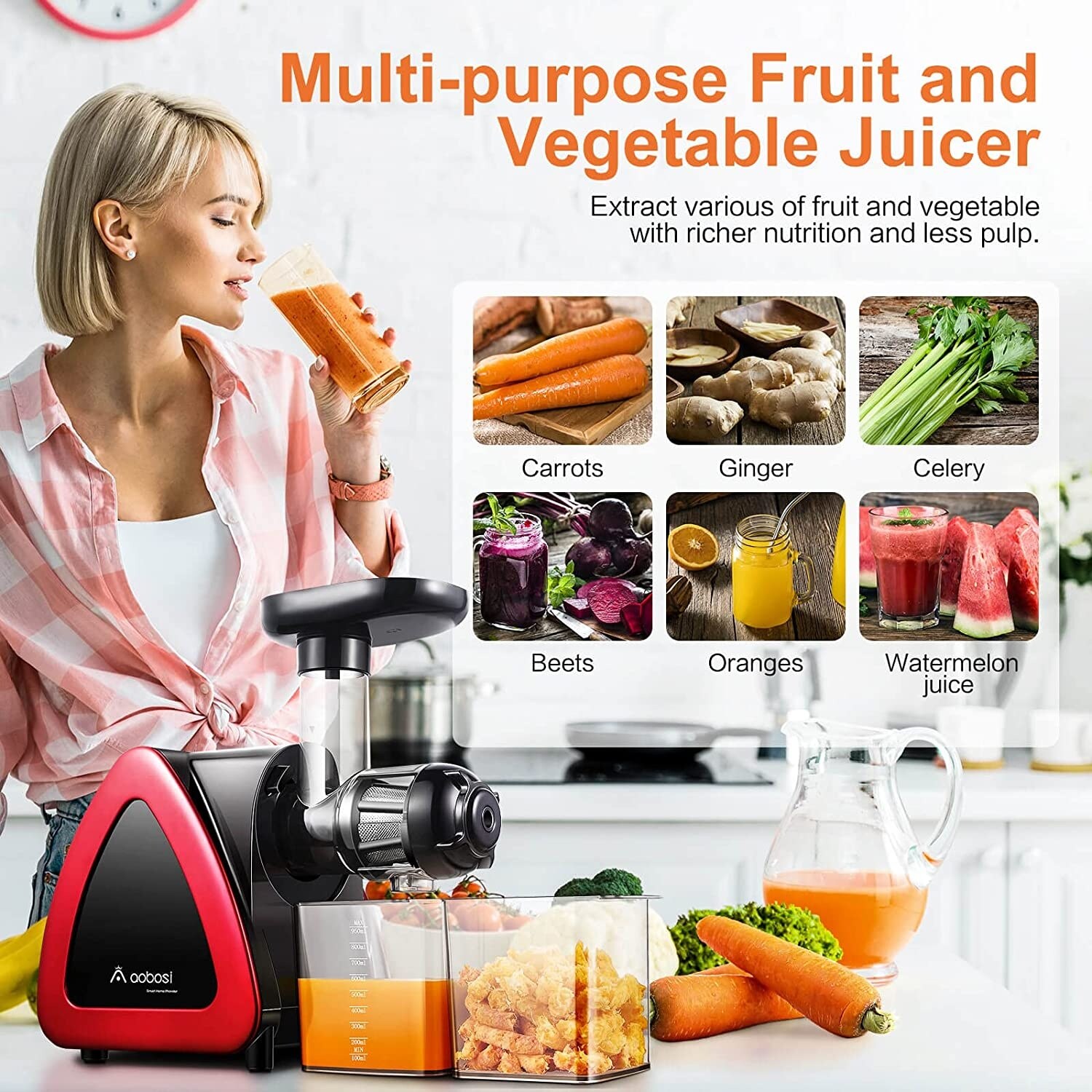 Slow Juicer Aobosi Slow Masticating Juicer Cold Press Juicer Machines with Reverse Function Quiet Motor Bed Bath Beyond 37536344