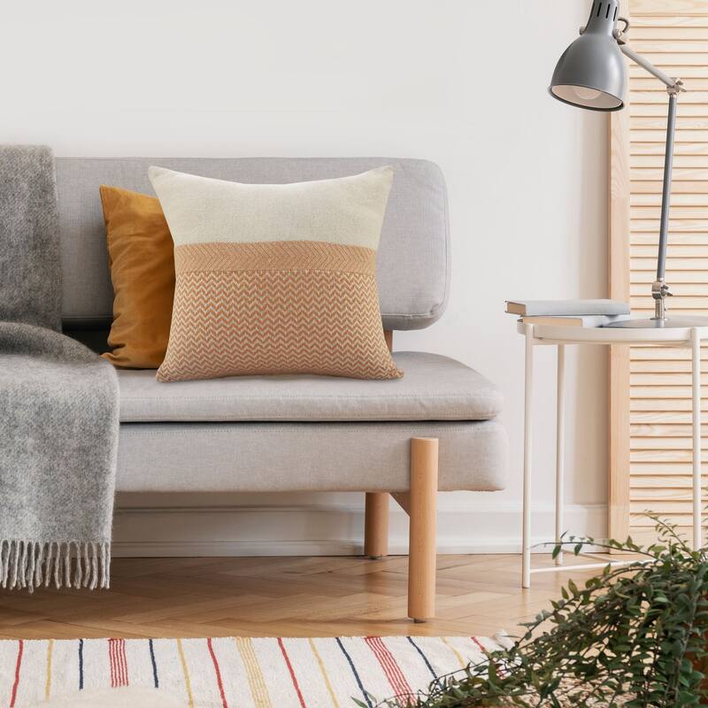 18" Orange and White Chevron Square Throw Pillow