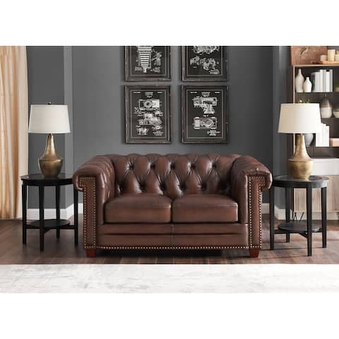 Hydeline Stanwood Top Grain Chesterfield Leather Loveseat