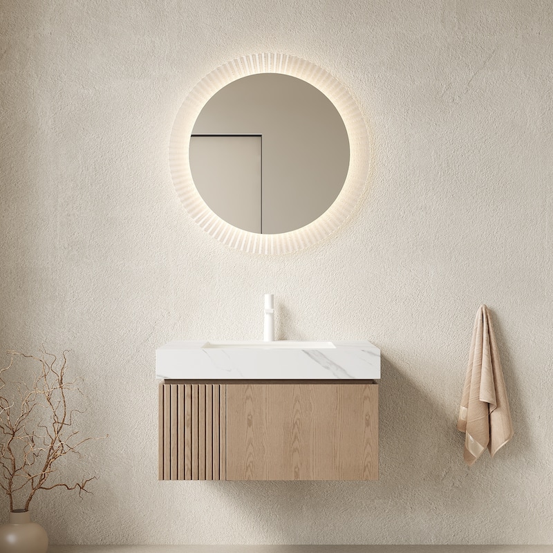 Floating Bathroom Vanity with Sintered Stone Top and Undermount Ceramic Basin - 29.92'' x 18.9'' x 17.72''