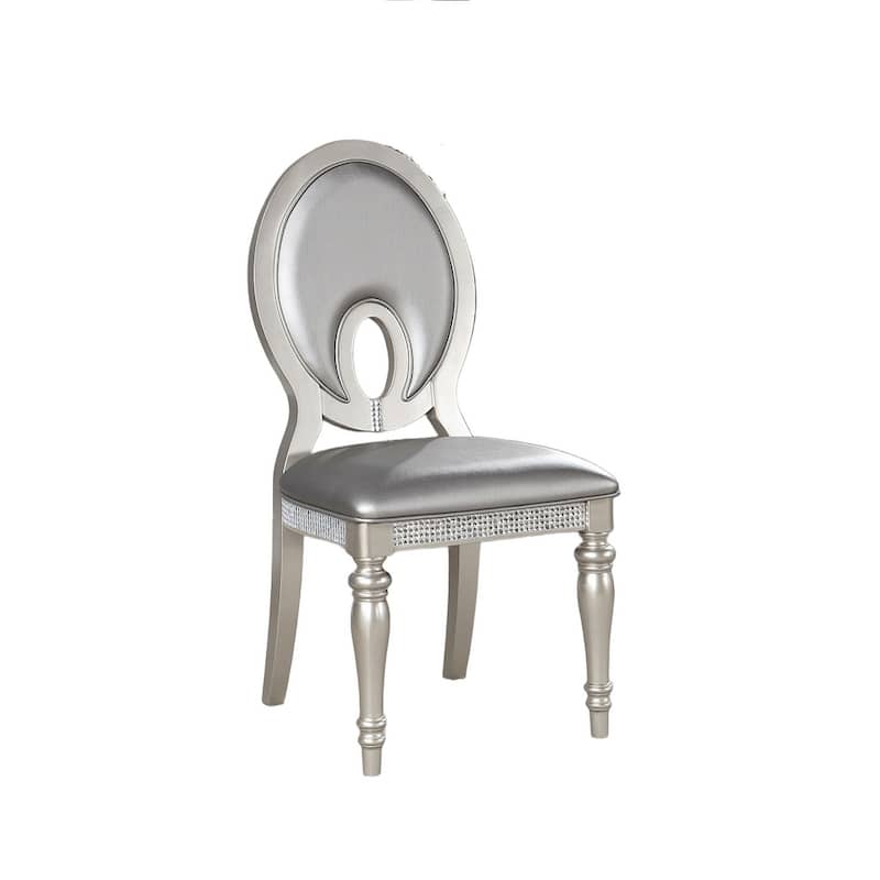 Formal 2pcs Chairs Side Chair Cutout Back Cushion Leatherette Upholstered
