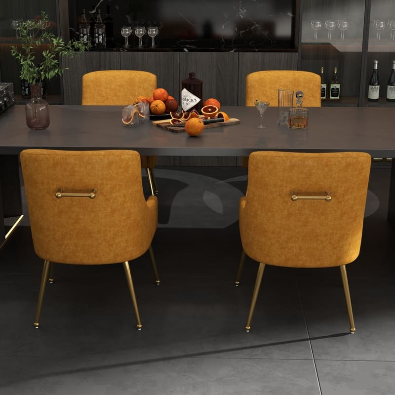 SEYNAR Modern Glam PU Leather Dining Chair or Vanity Chair Set of 4 with Rear Handle - Mustard