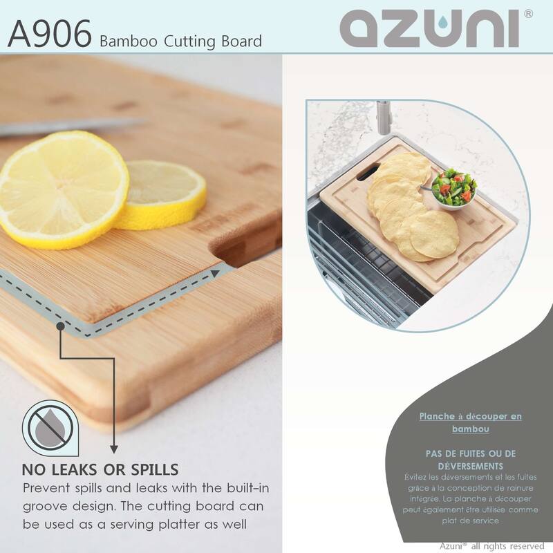 AZUNI 17-Inch Bamboo Cutting  Board for Kitchen Sink - 16.75" x 11"