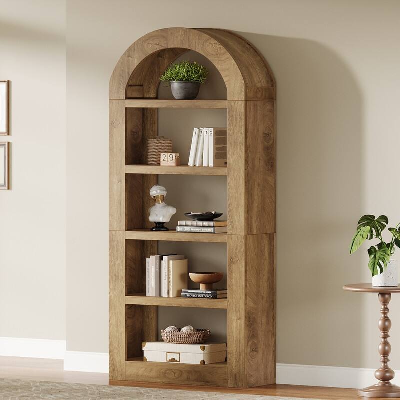 5-Tier Brown Wooden Open Bookcase Display Shelves Organizer